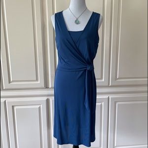 Ann Taylor Loft Petites sleeveless faux wrap style blue dress career office 10P